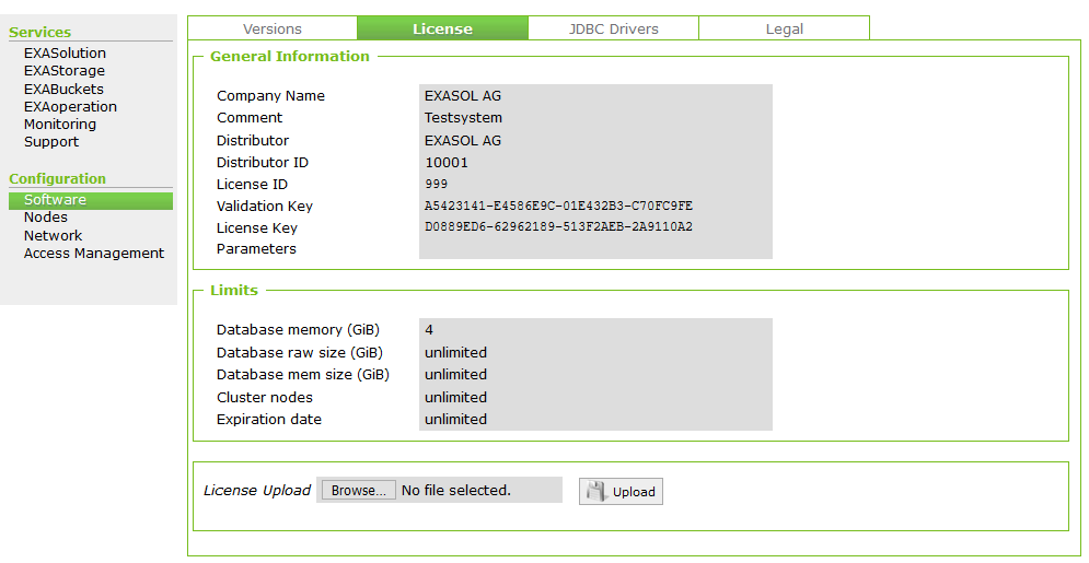 Activate Exasol license